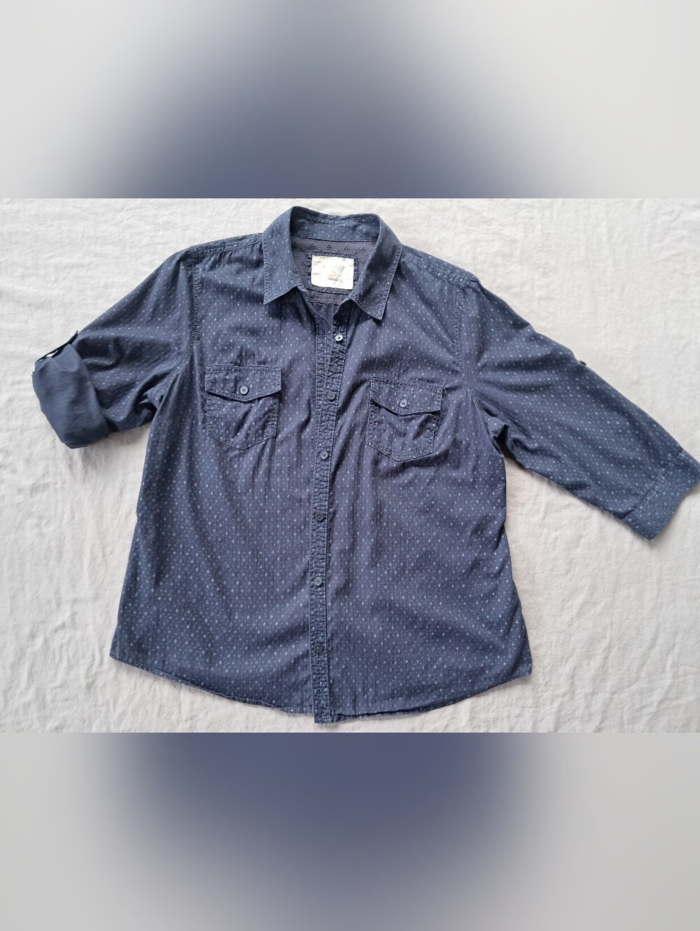 Sonoma Navy Blue Women's Button-Up Shirt with Subtle Dot and Ditzy Print
